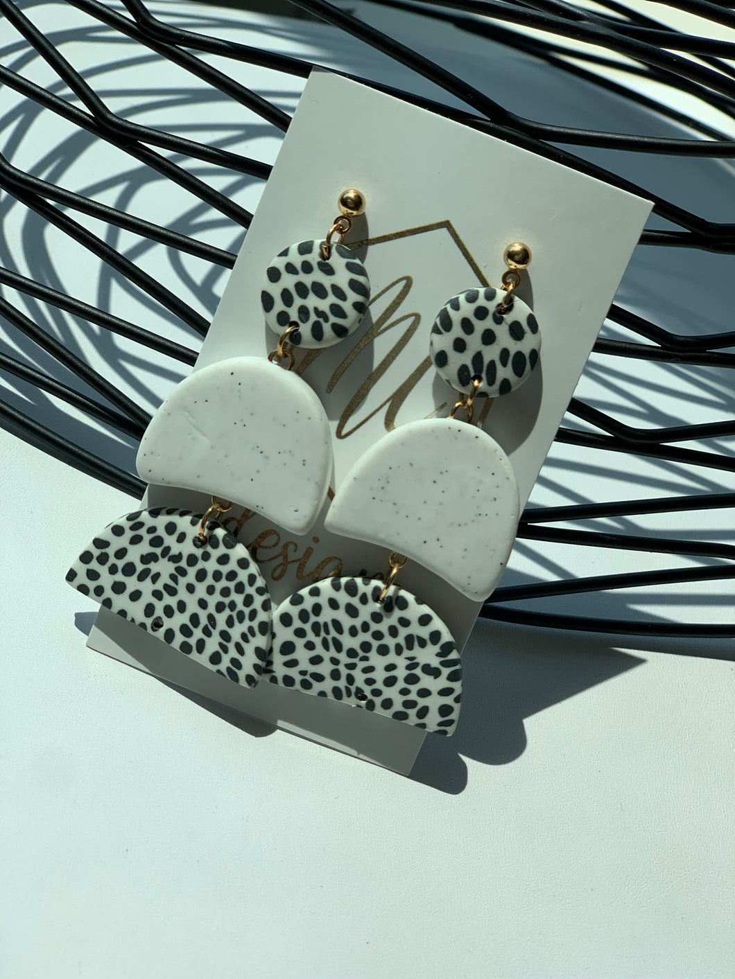 Triple Layer Clay Black & White Earrings