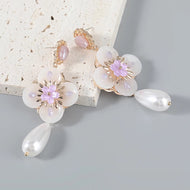 Flower & Pearl Drop Earrings Elegant
