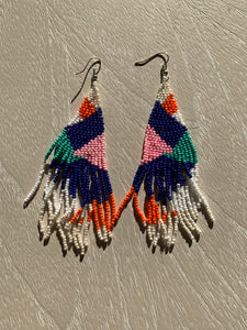 Beaded Colorblock Fringe Earrings