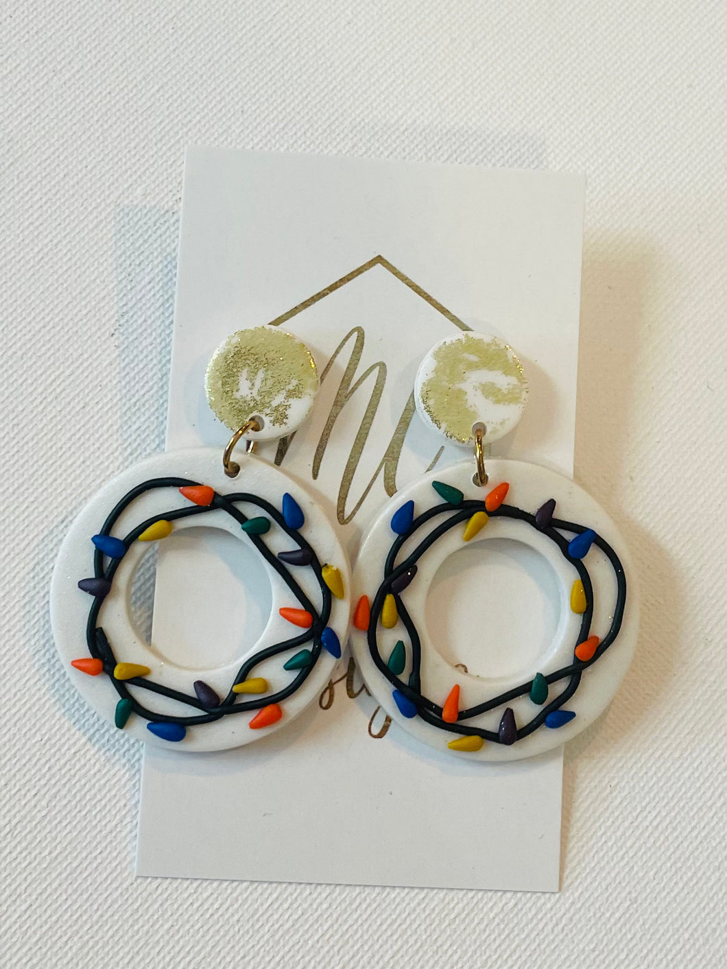 Christmas Clay Earrings with Lighted Wreath