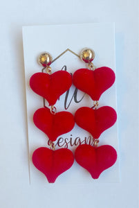 Velvet Triple Heart Earring