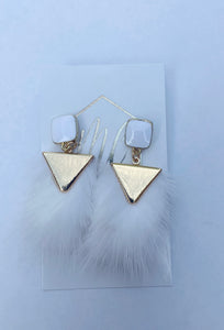 Gold and White Feather Earrings