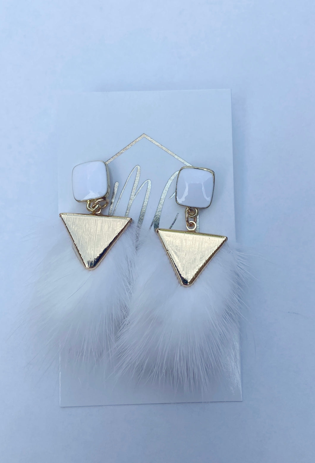 Gold and White Feather Earrings