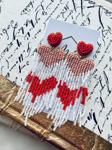 Heart Fringe Beaded Earrings