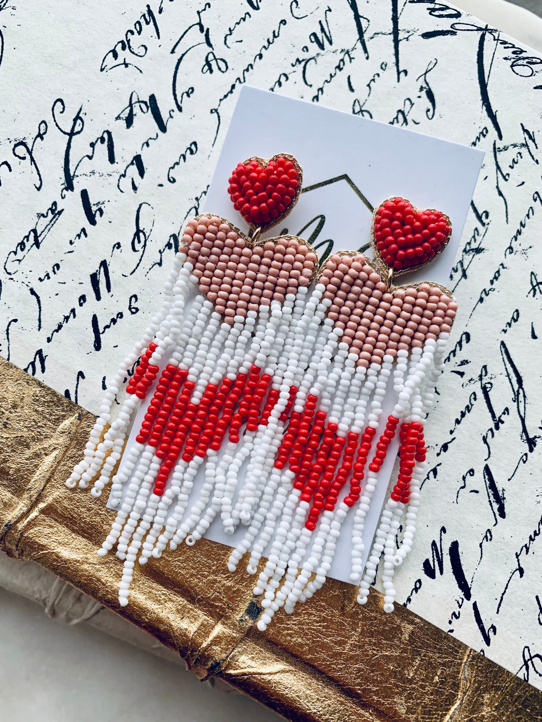 Heart Fringe Beaded Earrings