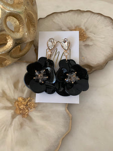 Large Acrylic Rhinestone Flower Earrings Elegant