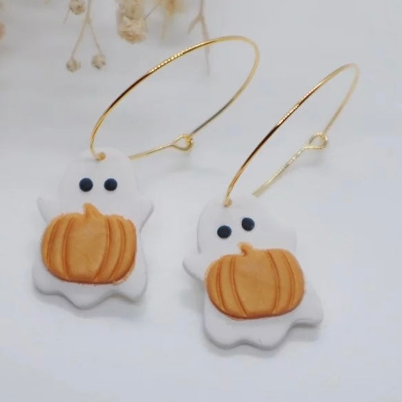 Clay Ghost Halloween Earrings Hoop