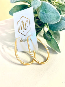 Large Elongated Hoop Matte Gold Earrings