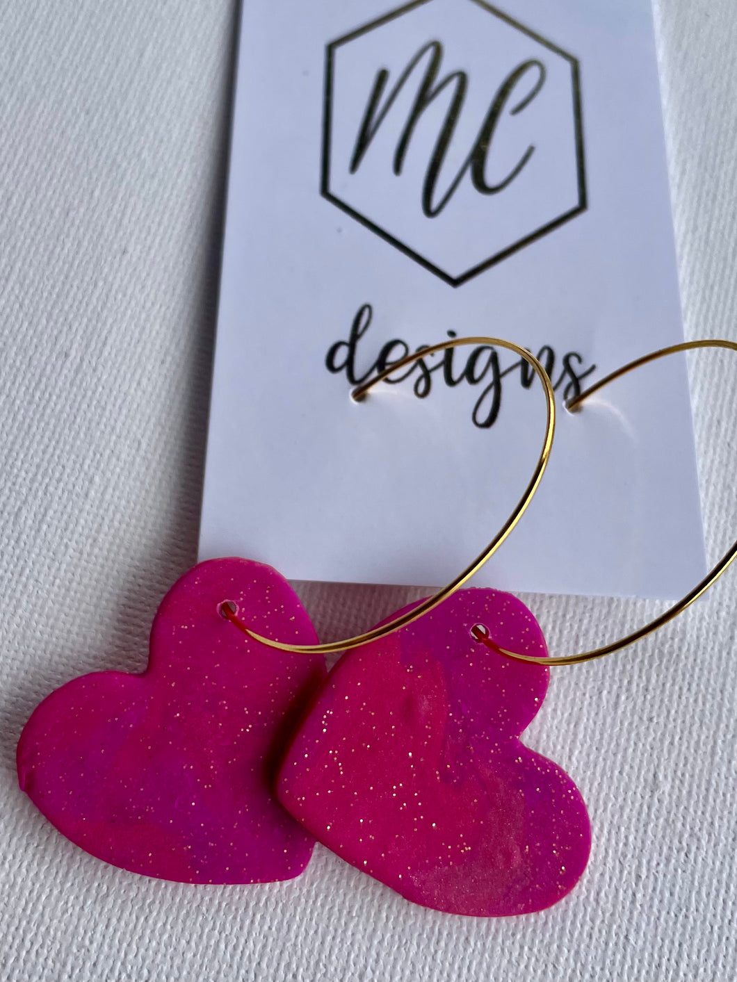 Medium clay polymer Heart Hoop earrings