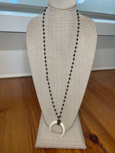 Black and silver rosary chain with crescent long necklace