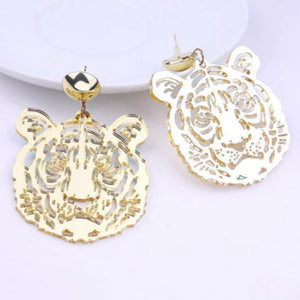 Large Metallic Tiger Acrylic Earrings