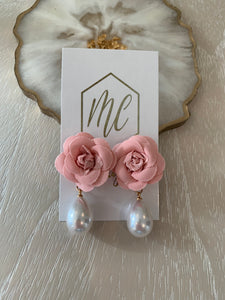 Rose Pearl Drop Earrings Elegant