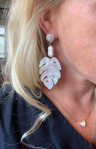 Pearlized Palm Leaf Earrings