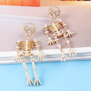 Pearl Beaded Skeleton Earrings Halloween