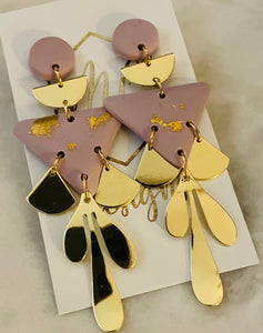 Gold and triangle clay polymer statement earrings