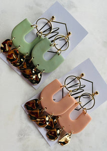 U Shaped Clay Earrings with Gold Accents