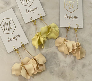 Long dangly flower petal earrings