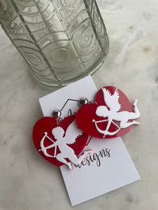 Acrylic Red Heart Cupid Arrow Earrings