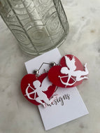 Acrylic Red Heart Cupid Arrow Earrings