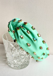 Jeweled Headband with Knot Multi Color Jewels