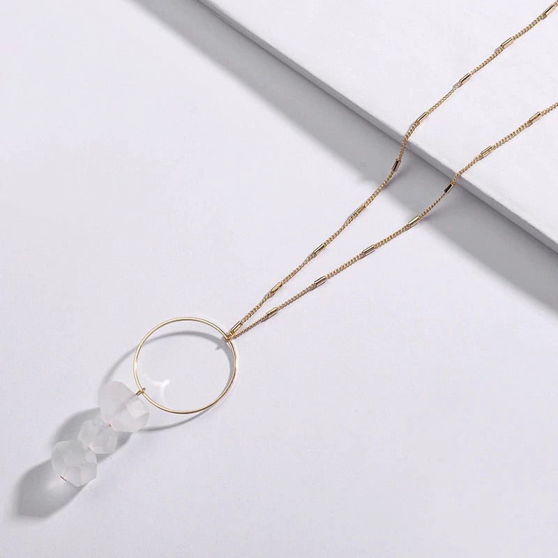 Dainty circle with triple stone drop necklace